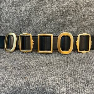 Karl Lagerfield Womens Size 14 Black Gold Leather Elastic Geometric Shape Belt